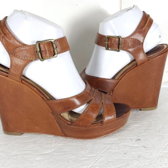 Frye Women’s Alex Seam 2 Sandals US 8,5M Brown Leather Platform Wedge Sandals - Picture 9 of 14